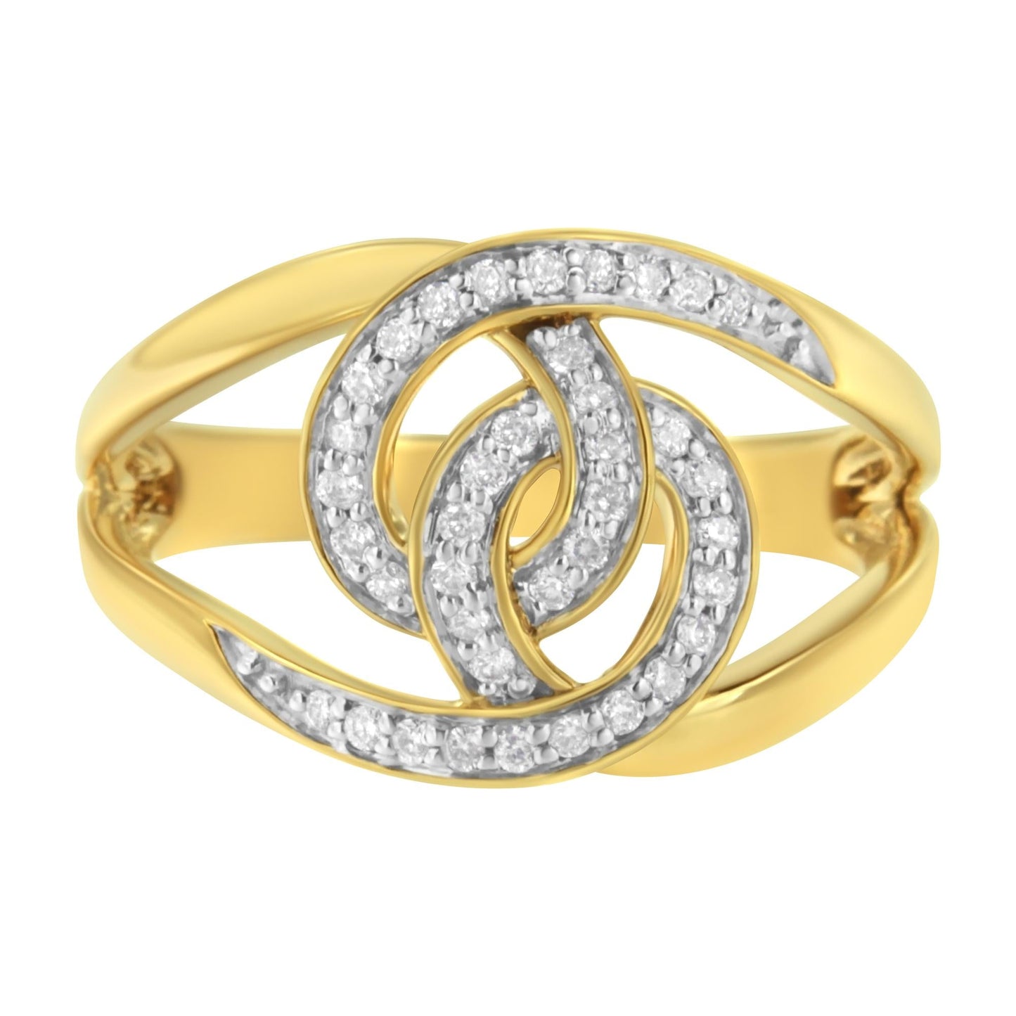 14K Yellow Gold Plated .925 Sterling Silver 1/4 Cttw Diamond Interlocking Loop Open Shank Bypass Ring (I-J Color, I1-I2 Clarity)-3