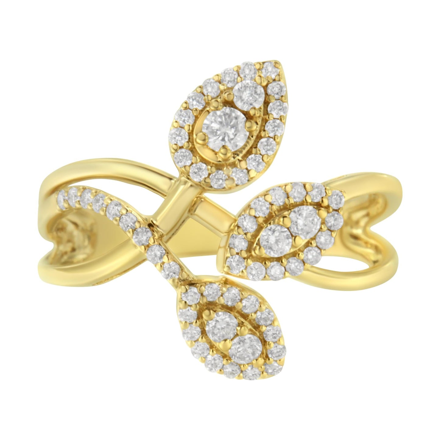10K Yellow Gold 1/2 Cttw Round-Cut Diamond Layered Crossover Triple Leaf Bypass Ring (I-J Color, I1-I2 Clarity)-3