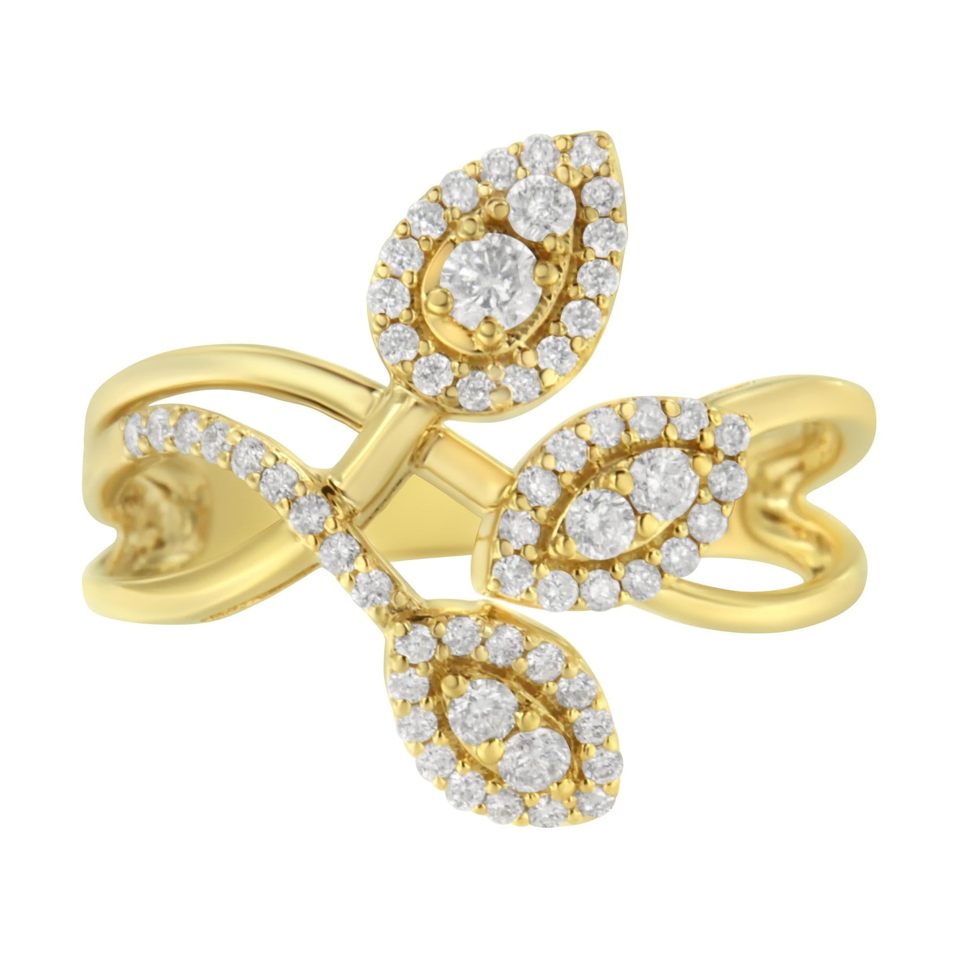 10K Yellow Gold 1/2 Cttw Round-Cut Diamond Layered Crossover Triple Leaf Bypass Ring (I-J Color, I1-I2 Clarity)-3