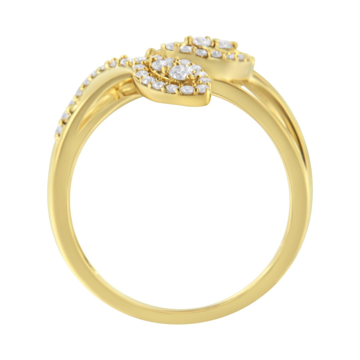 10K Yellow Gold 1/2 Cttw Round-Cut Diamond Layered Crossover Triple Leaf Bypass Ring (I-J Color, I1-I2 Clarity)-4