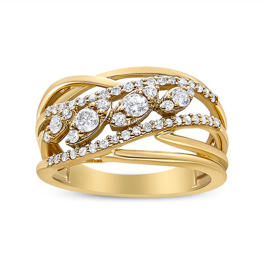 10K Yellow Gold 1/2 Cttw Round-Cut Multi Row Diamond Split Shank Cocktail Ring (H-I Color, SI2-I1 Clarity)-0
