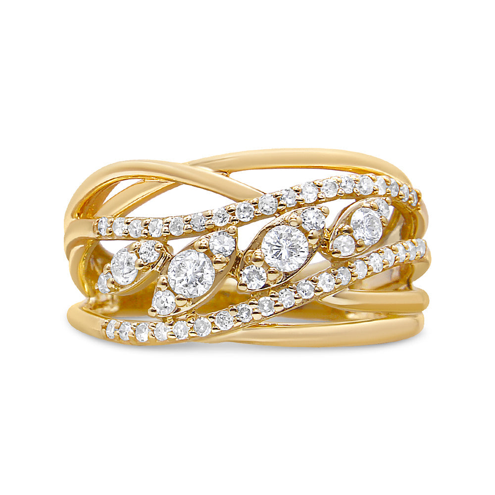 10K Yellow Gold 1/2 Cttw Round-Cut Multi Row Diamond Split Shank Cocktail Ring (H-I Color, SI2-I1 Clarity)-1