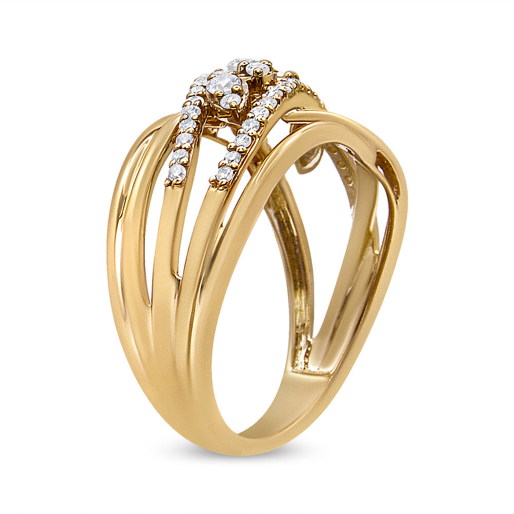 10K Yellow Gold 1/2 Cttw Round-Cut Multi Row Diamond Split Shank Cocktail Ring (H-I Color, SI2-I1 Clarity)-3