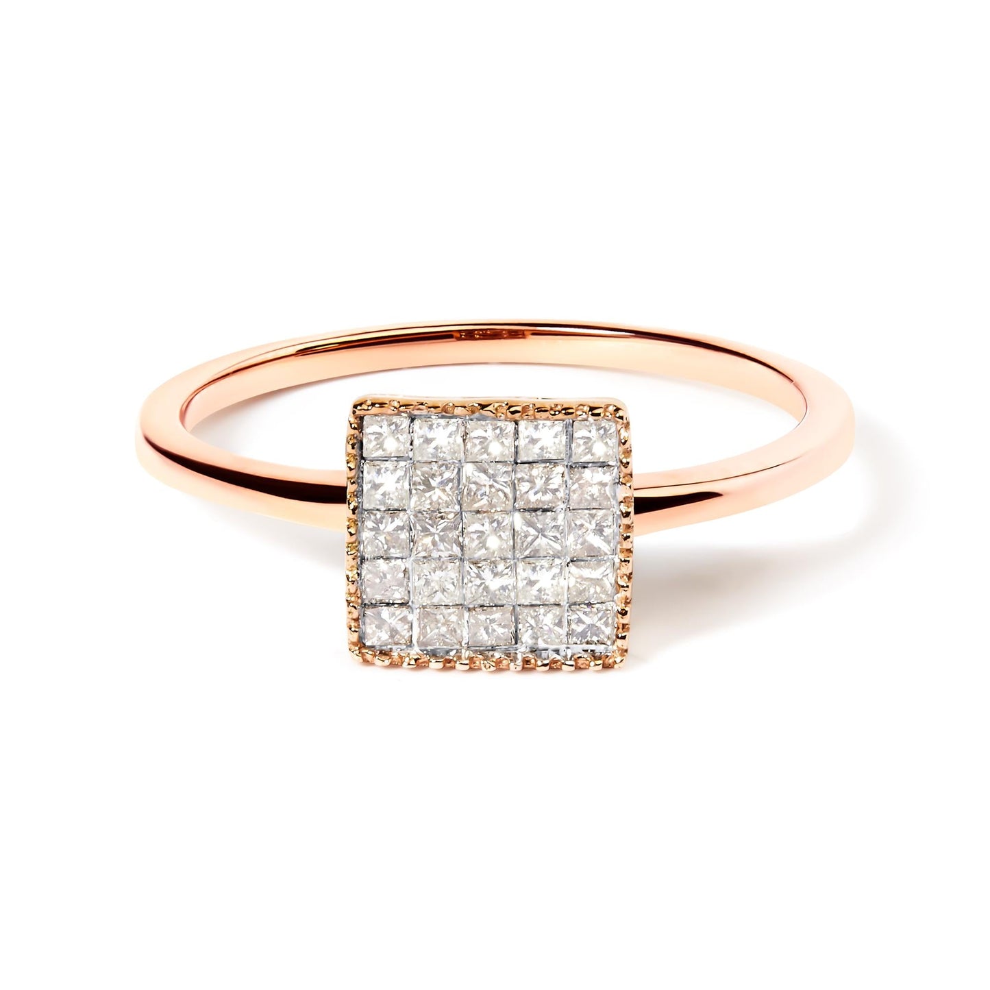 10K Rose Gold 1/3 Cttw Invisible Set Princess Cut Diamond Composite Square Shape Ring for Women (H-I color, I1-I2 clarity)-0
