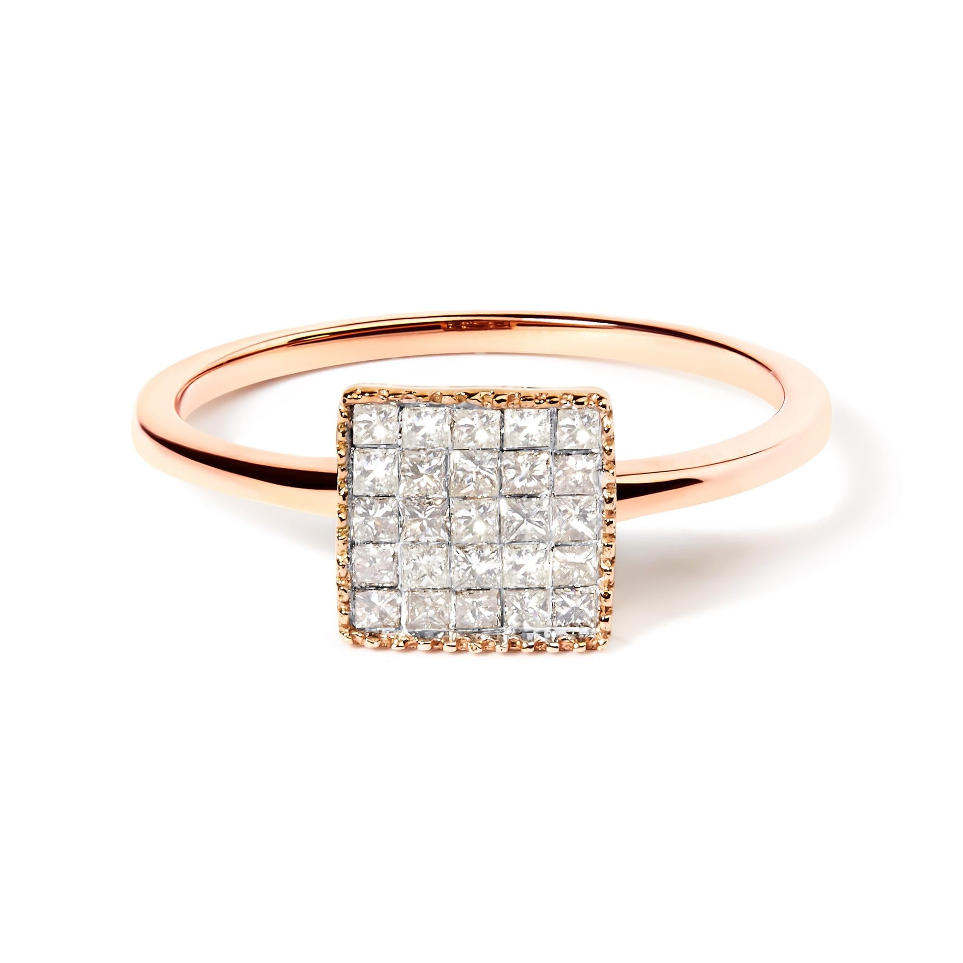 10K Rose Gold 1/3 Cttw Invisible Set Princess Cut Diamond Composite Square Shape Ring for Women (H-I color, I1-I2 clarity)-0