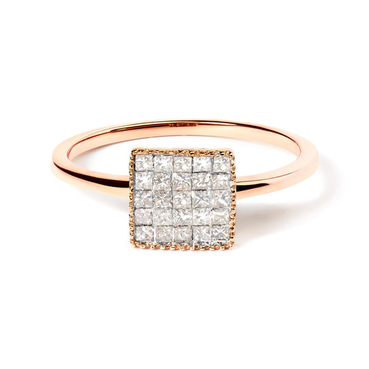 10K Rose Gold 1/3 Cttw Invisible Set Princess Cut Diamond Composite Square Shape Ring for Women (H-I color, I1-I2 clarity)-0