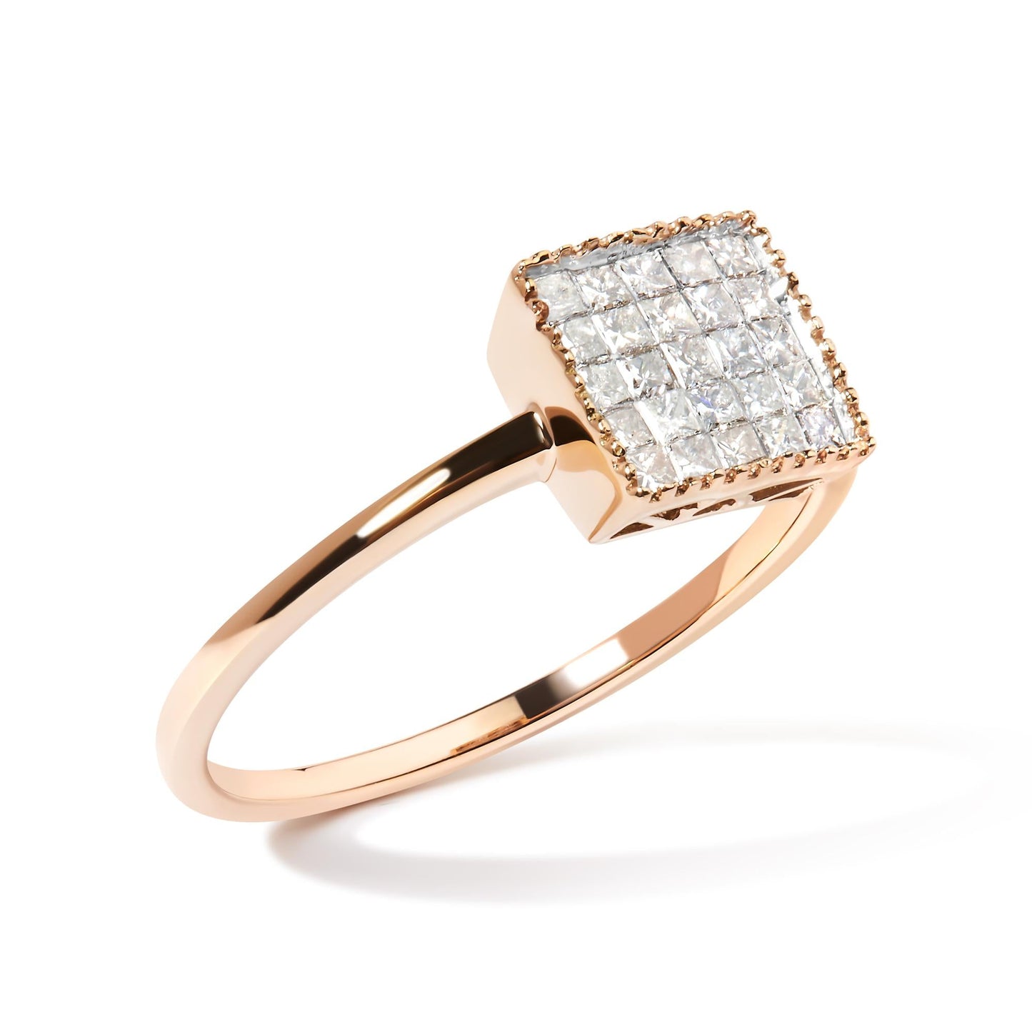 10K Rose Gold 1/3 Cttw Invisible Set Princess Cut Diamond Composite Square Shape Ring (H-I color, I1-I2 clarity)-3
