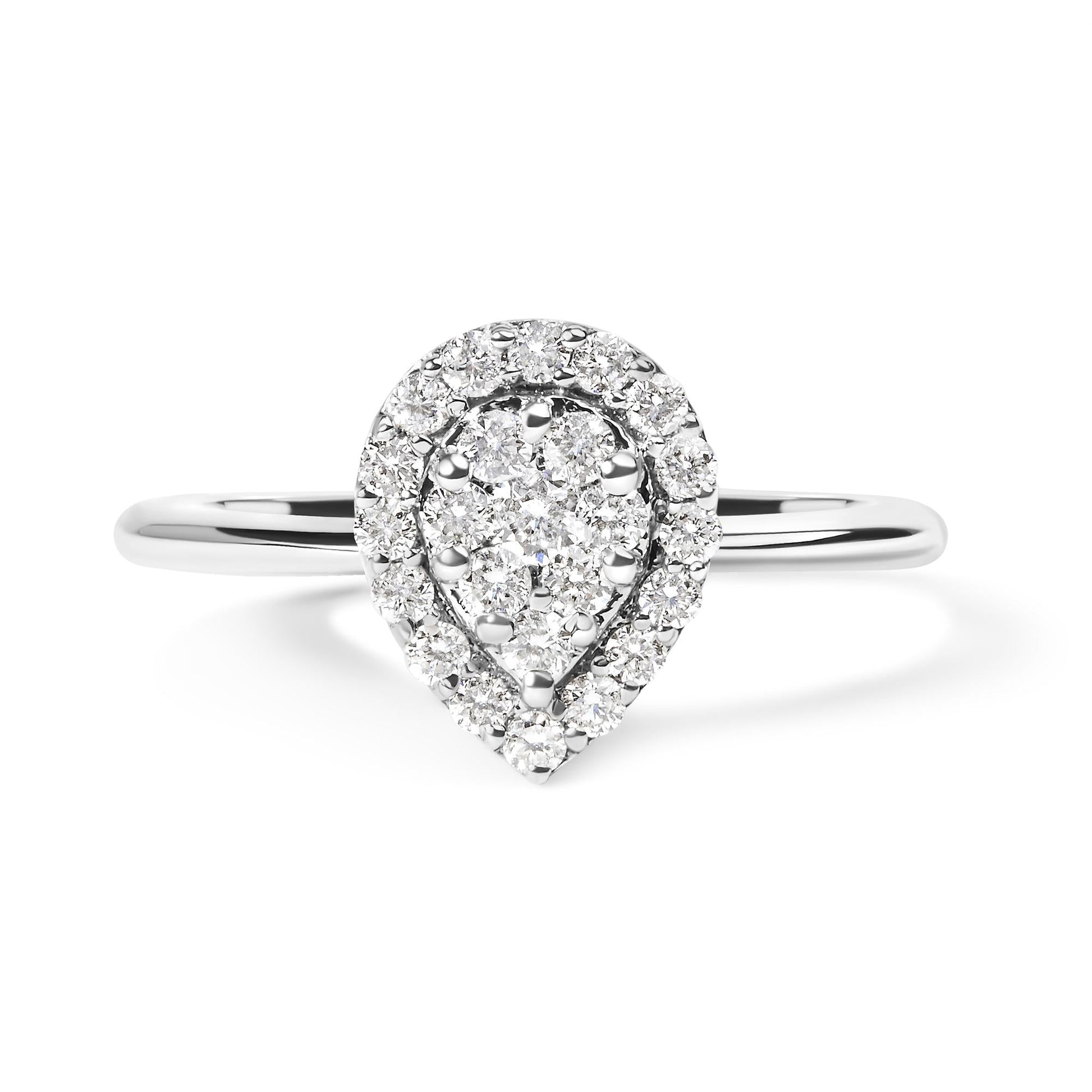 10K White Gold 3/8 Cttw Round-Cut Lab Grown Diamond Cluster Pear Promise Ring (G-H Color, VS2-SI1 Clarity)-0