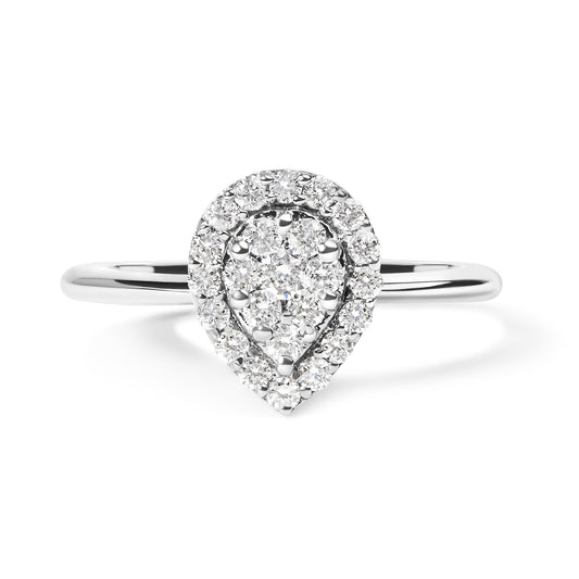 10K White Gold 3/8 Cttw Round-Cut Lab Grown Diamond Cluster Pear Promise Ring (G-H Color, VS2-SI1 Clarity)-0