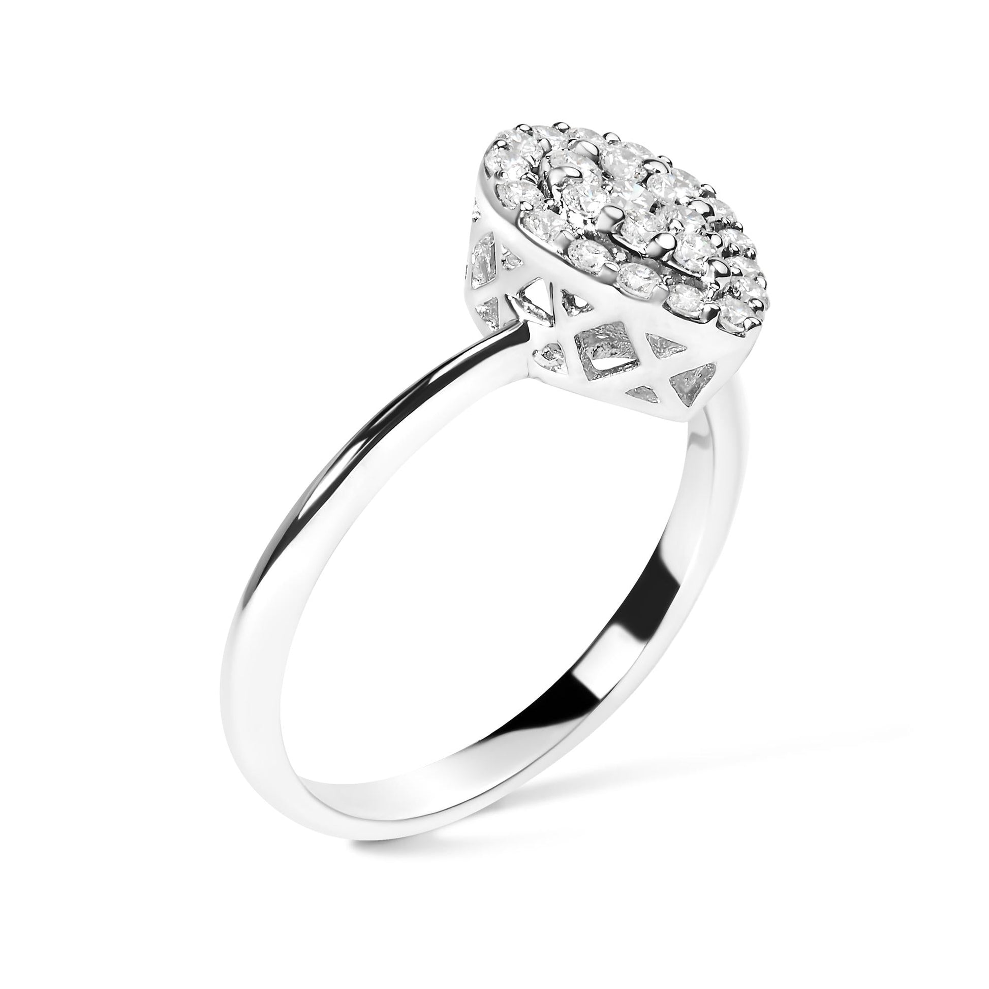 10K White Gold 3/8 Cttw Round-Cut Lab Grown Diamond Cluster Pear Promise Ring (G-H Color, VS2-SI1 Clarity)-3