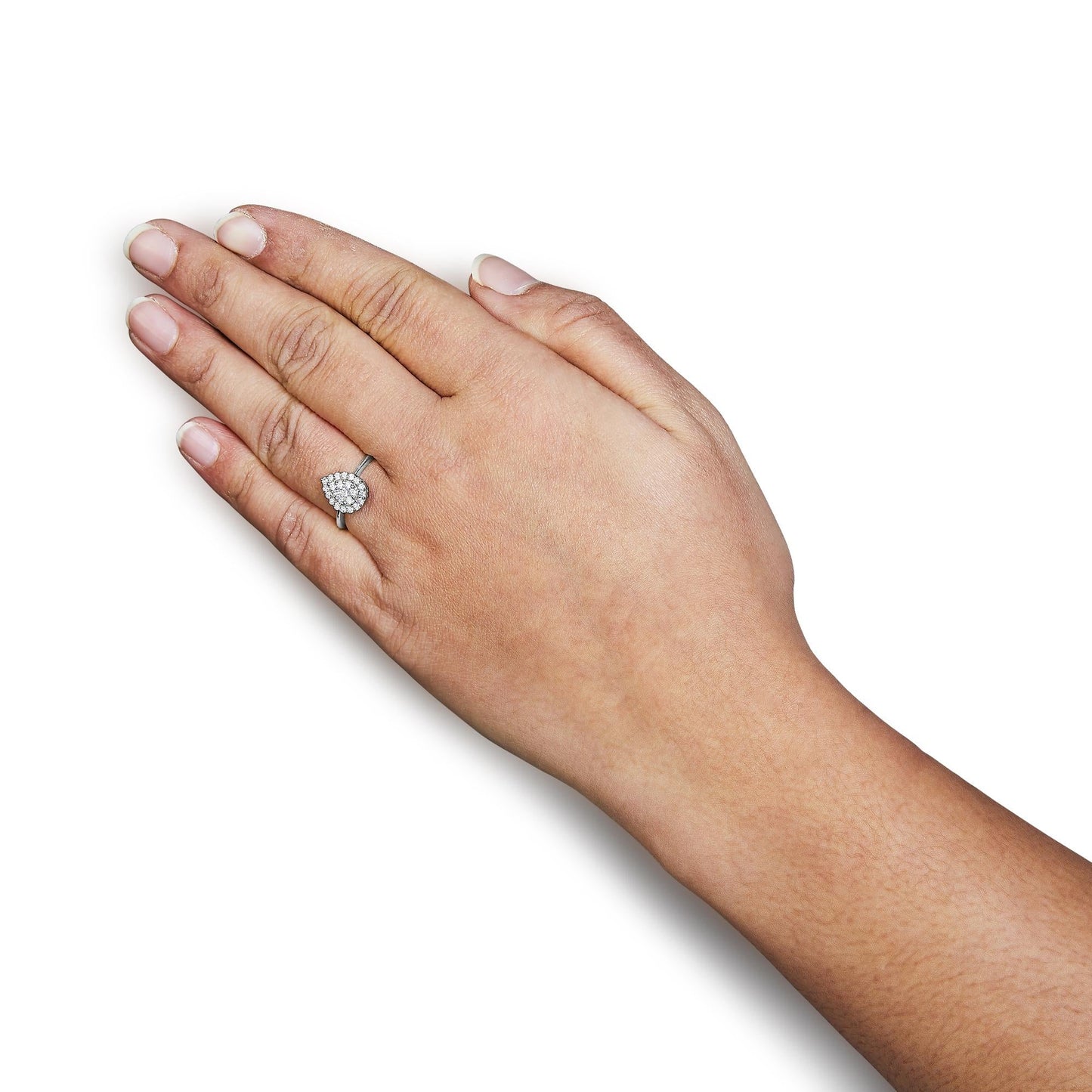 10K White Gold 3/8 Cttw Round-Cut Lab Grown Diamond Cluster Pear Promise Ring (G-H Color, VS2-SI1 Clarity)-2