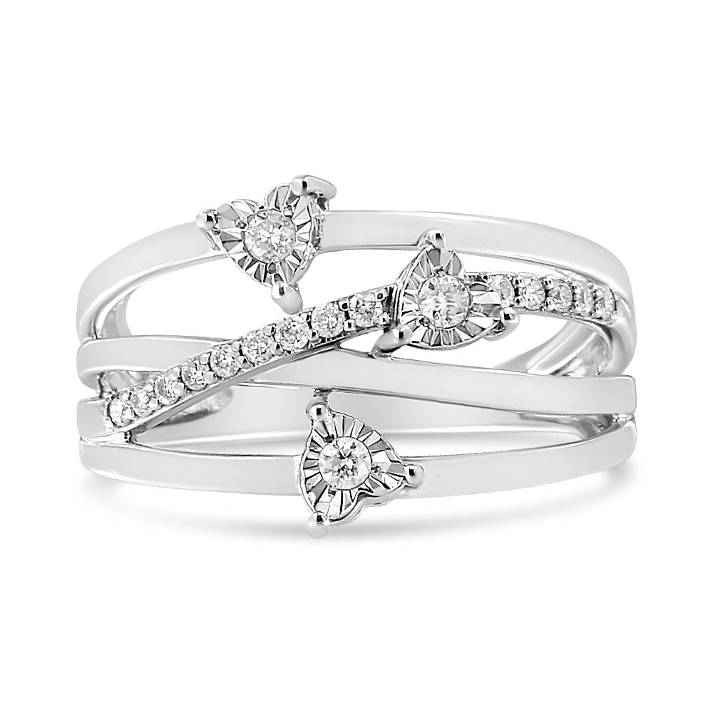 .925 Sterling Silver 1/5 Cttw Miracle-Set Diamond Heart Cross-Over Bypass Ring (I-J Color, I2-I3 Clarity)-1
