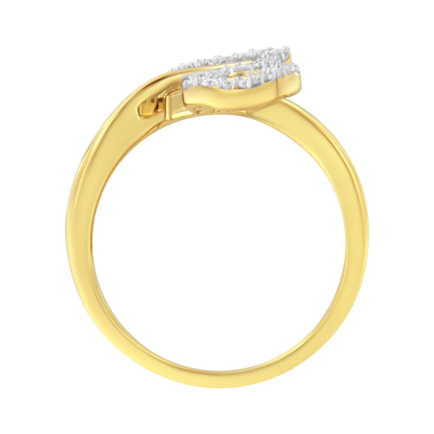 10K Yellow Gold 3/8 Cttw Round and Baguette-Cut Diamond Leaf Cocktail Ring (I-J Color, I1-I2 Clarity)-4