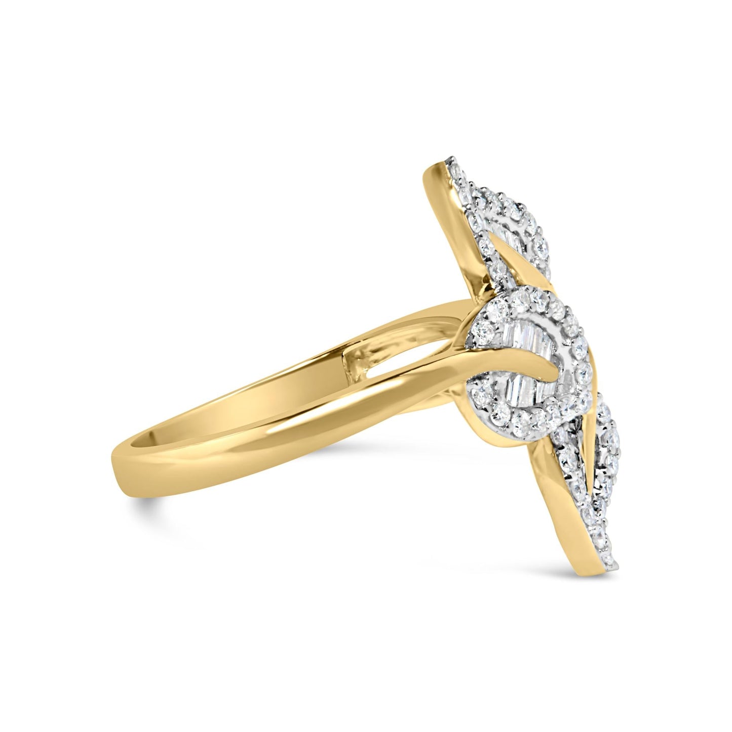 10k Yellow and White Gold 1/2 Cttw Baguette and Round Diamond Bypass Triple Leaf Ring (I-J Color, I1-I2 Clarity)-1