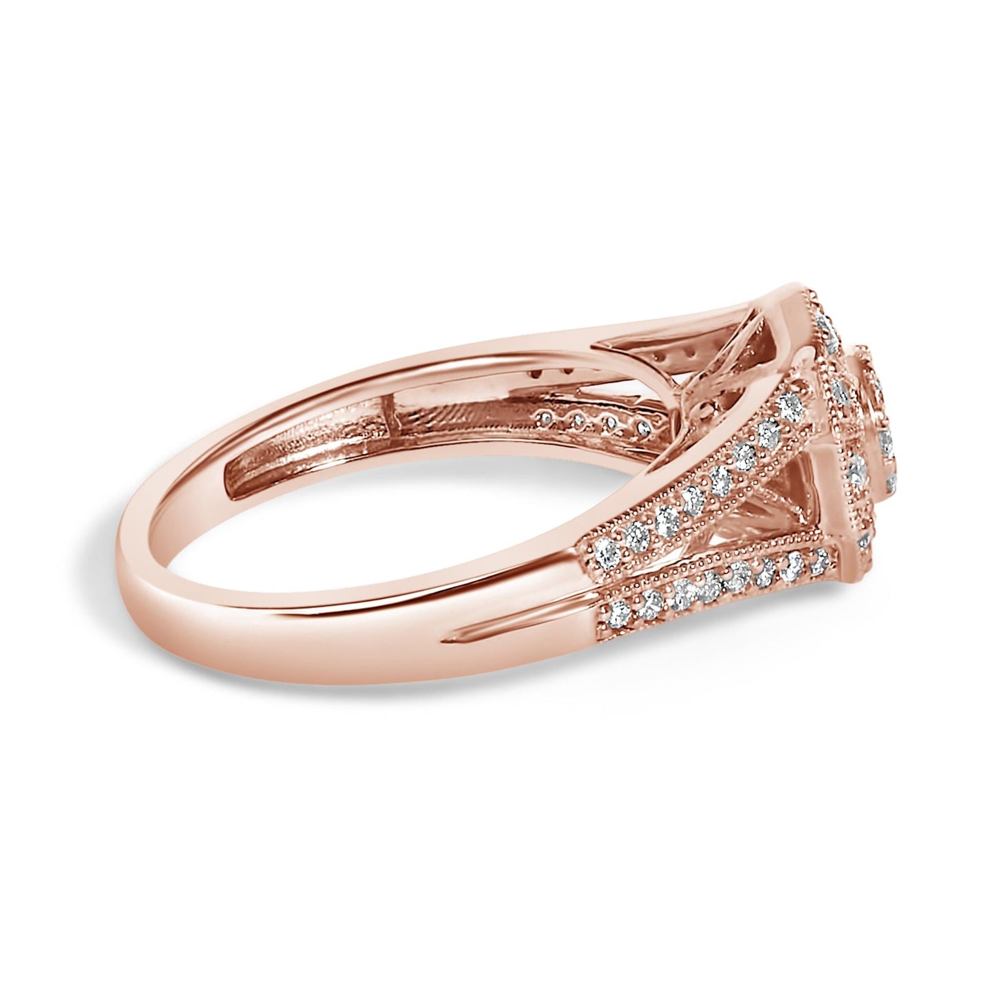 14K Rose Gold Plated .925 Sterling Silver 1/2 Cttw Pave Diamond Halo Cluster Split Shank Cocktail Ring (I-J Color, I1-I2 Clarity)-1