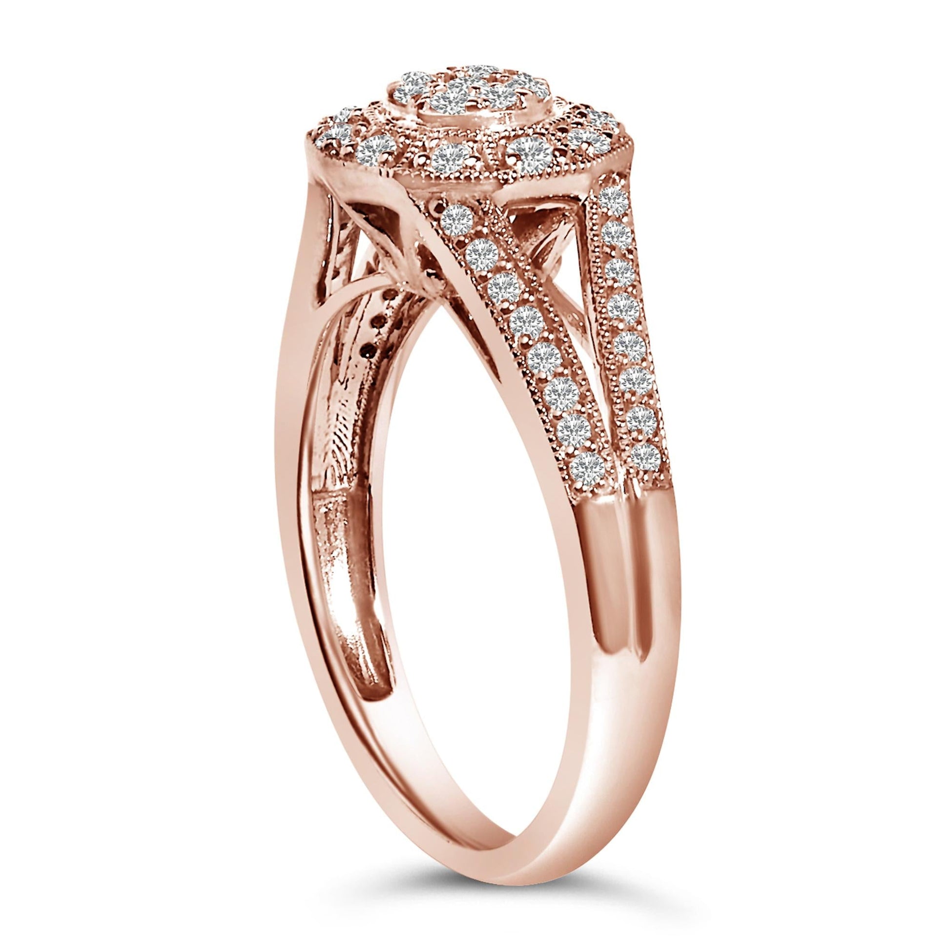 14K Rose Gold Plated .925 Sterling Silver 1/2 Cttw Pave Diamond Halo Cluster Split Shank Cocktail Ring (I-J Color, I1-I2 Clarity)-4