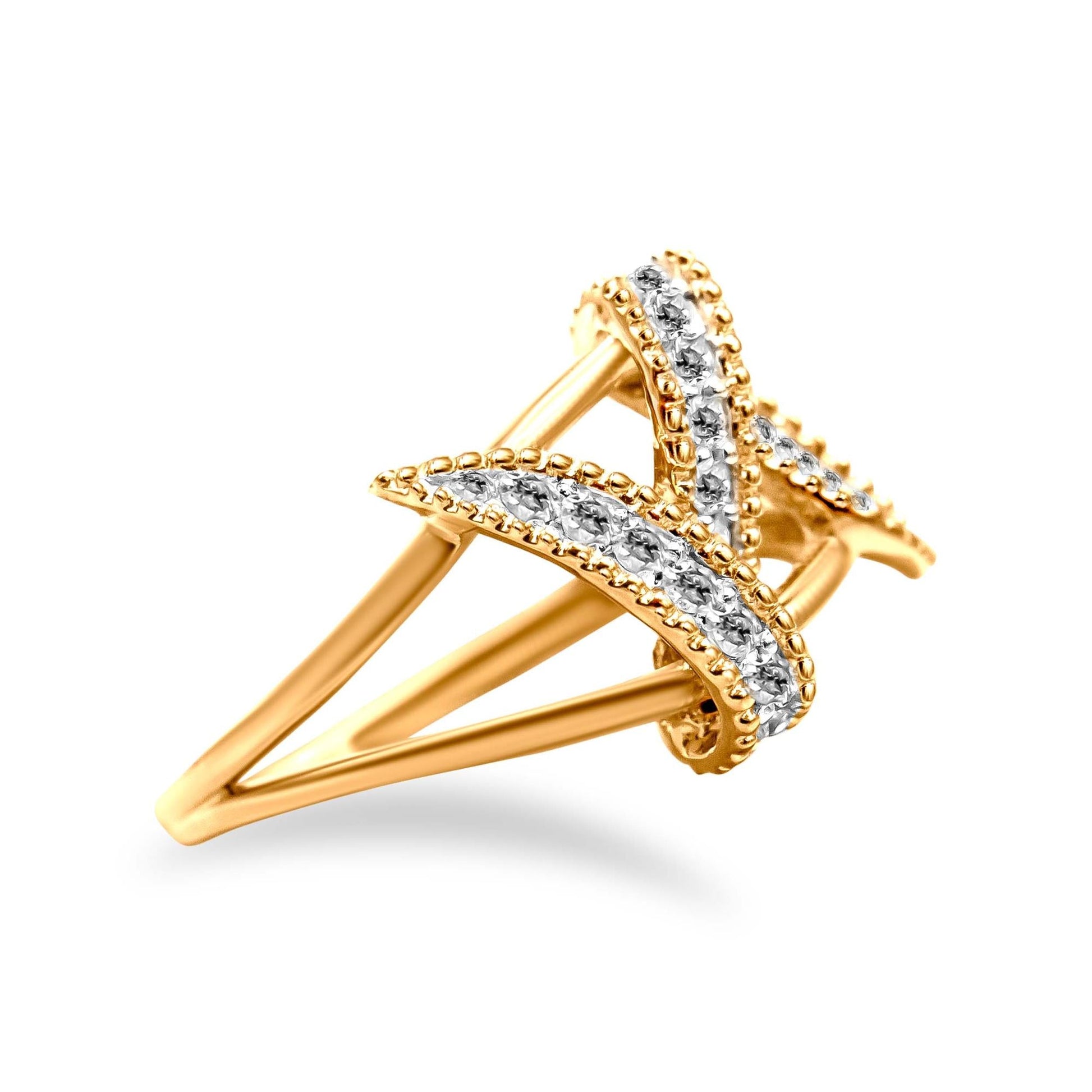 14K Yellow Gold Plated .925 Sterling Silver 1/4 Cttw Diamond Interlocking Bypass Ring (I-J Color, I1-I2 Clarity)-3
