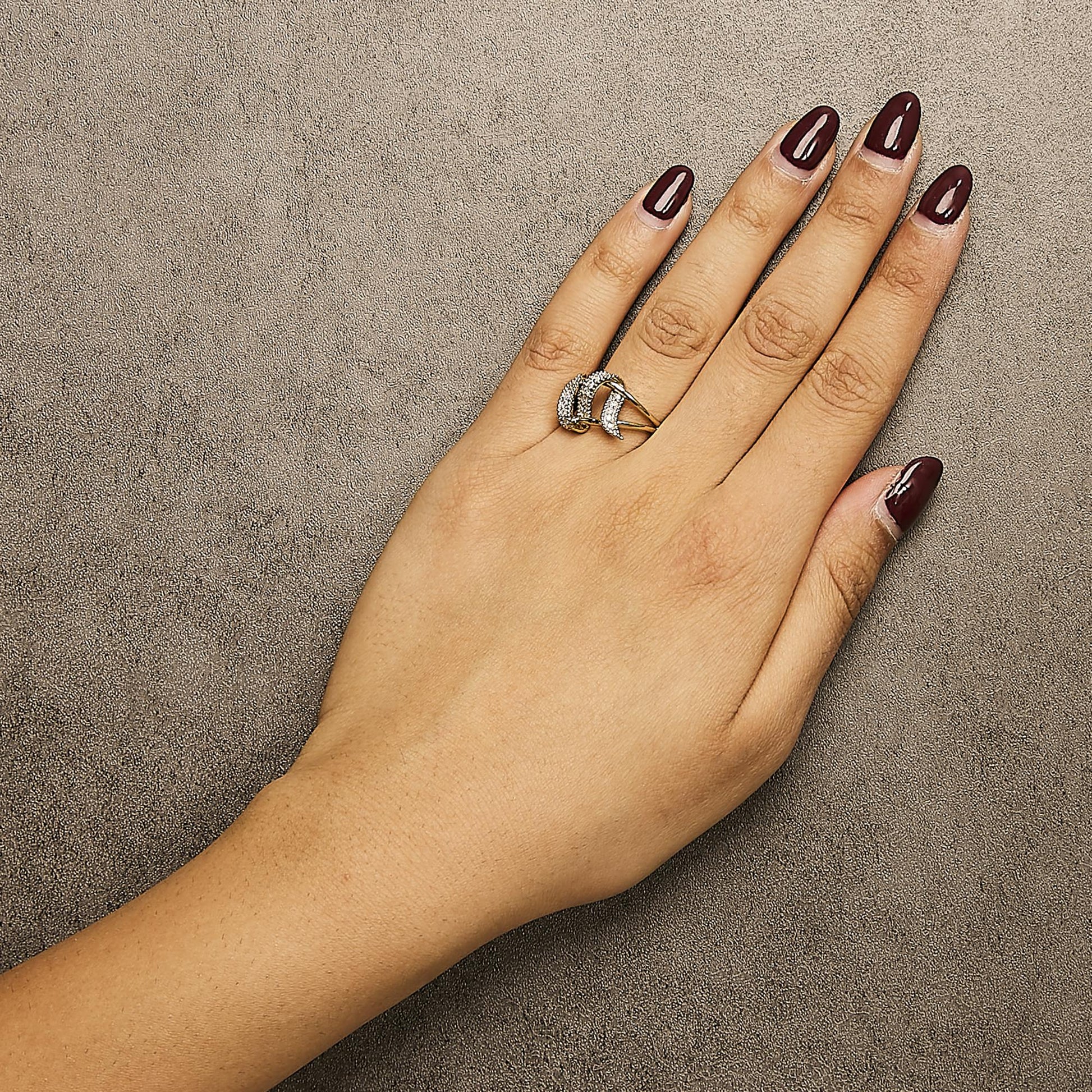 14K Yellow Gold Plated .925 Sterling Silver 1/4 Cttw Diamond Interlocking Bypass Ring (I-J Color, I1-I2 Clarity)-2