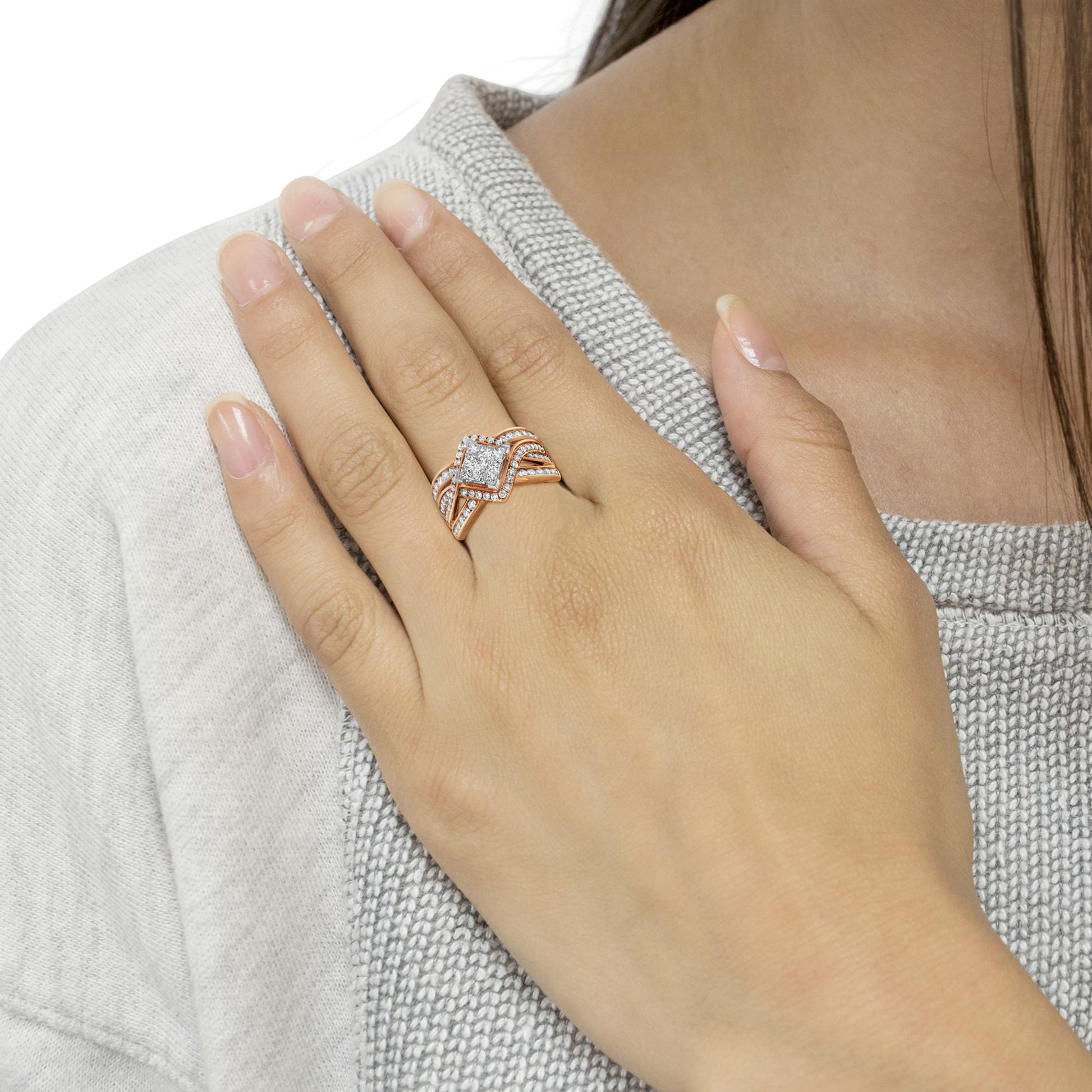 Two-Tone 10KT Gold Diamond Bypass Cocktail Ring (1 1/2 cttw, H-I Color, I1-I2 Clarity)-2