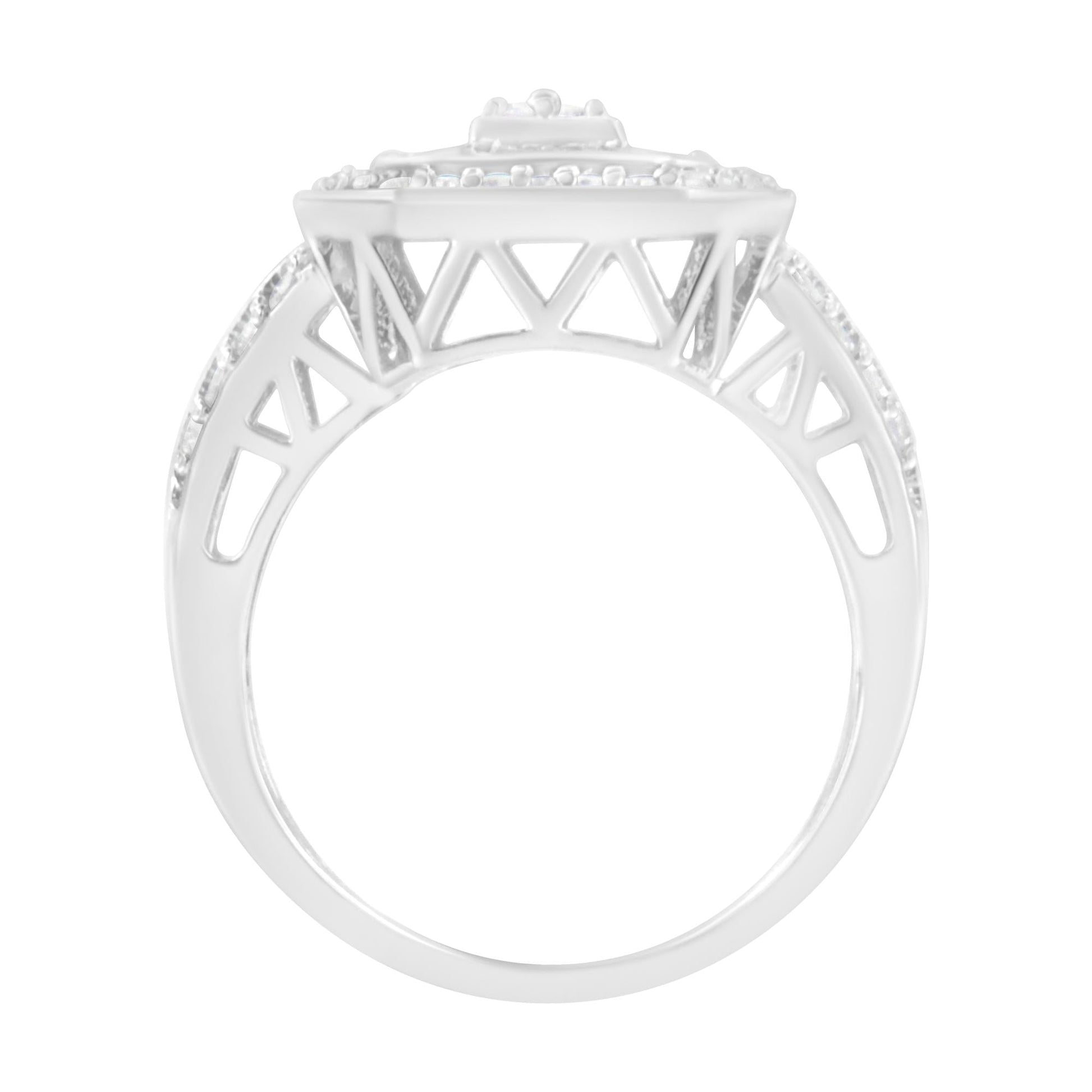 .925 Sterling Silver Round and Baguette Diamond Cathedral Ring (0.75 Cttw, H-I Color, I2-I3 Clarity)-4