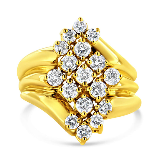 10K Yellow Gold 1 1/2 Cttw Diamond Cluster Tapered Shank Cocktail Ring Cocktail Ring (I-J Color, I1-I2 Clarity)-0