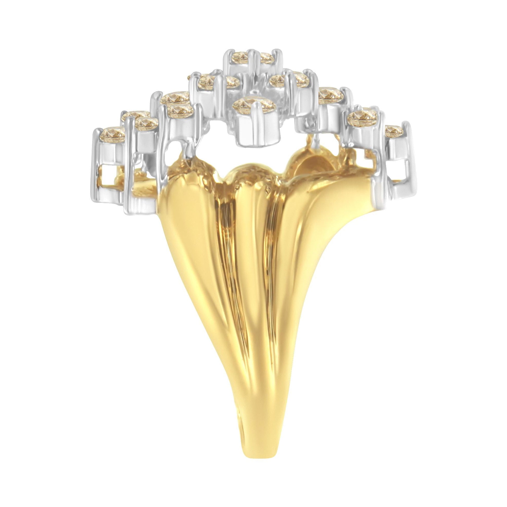 10K Yellow Gold 1 1/2 Cttw Diamond Cluster Tapered Shank Cocktail Ring Cocktail Ring (I-J Color, I1-I2 Clarity)-1