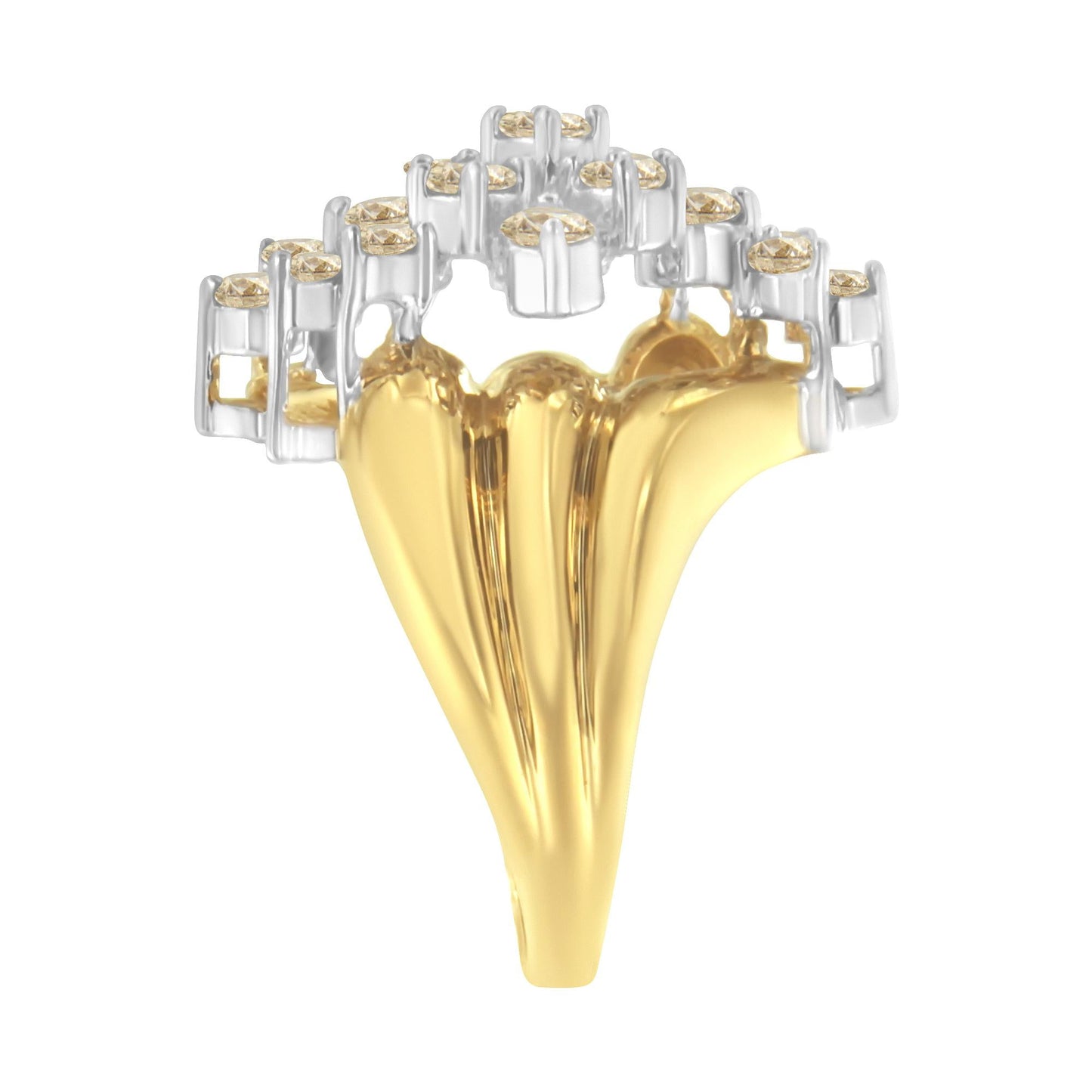 10K Yellow Gold 1 1/2 Cttw Diamond Cluster Tapered Shank Cocktail Ring Cocktail Ring (I-J Color, I1-I2 Clarity)-4