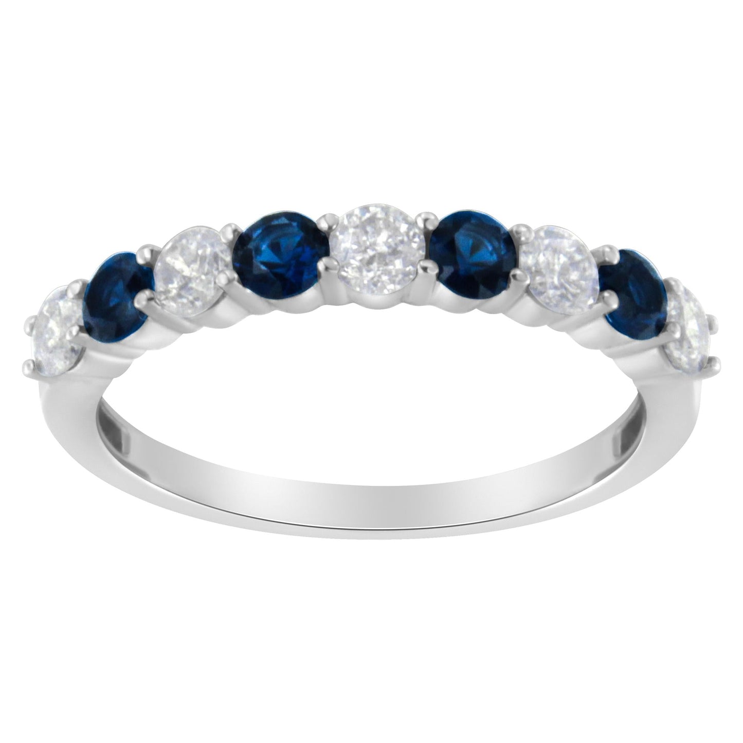 10KT White Gold 1/2 cttw Diamond and 3MM Created Gemstone Band Ring (H-I, I1-I2)-1