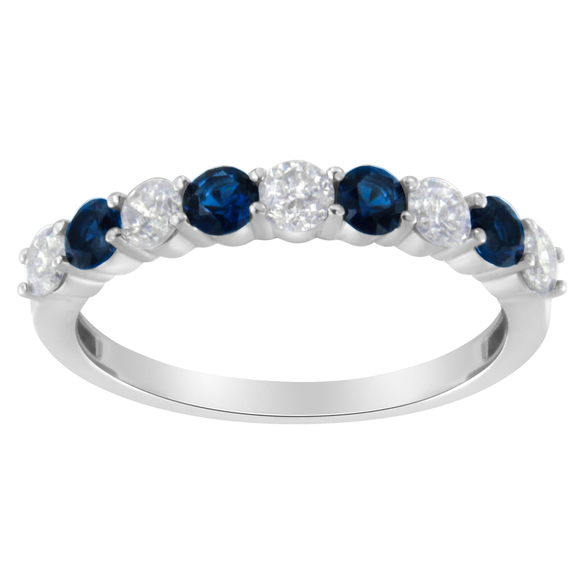 10KT White Gold 1/2 cttw Diamond and 3MM Created Gemstone Band Ring (H-I, I1-I2)-1