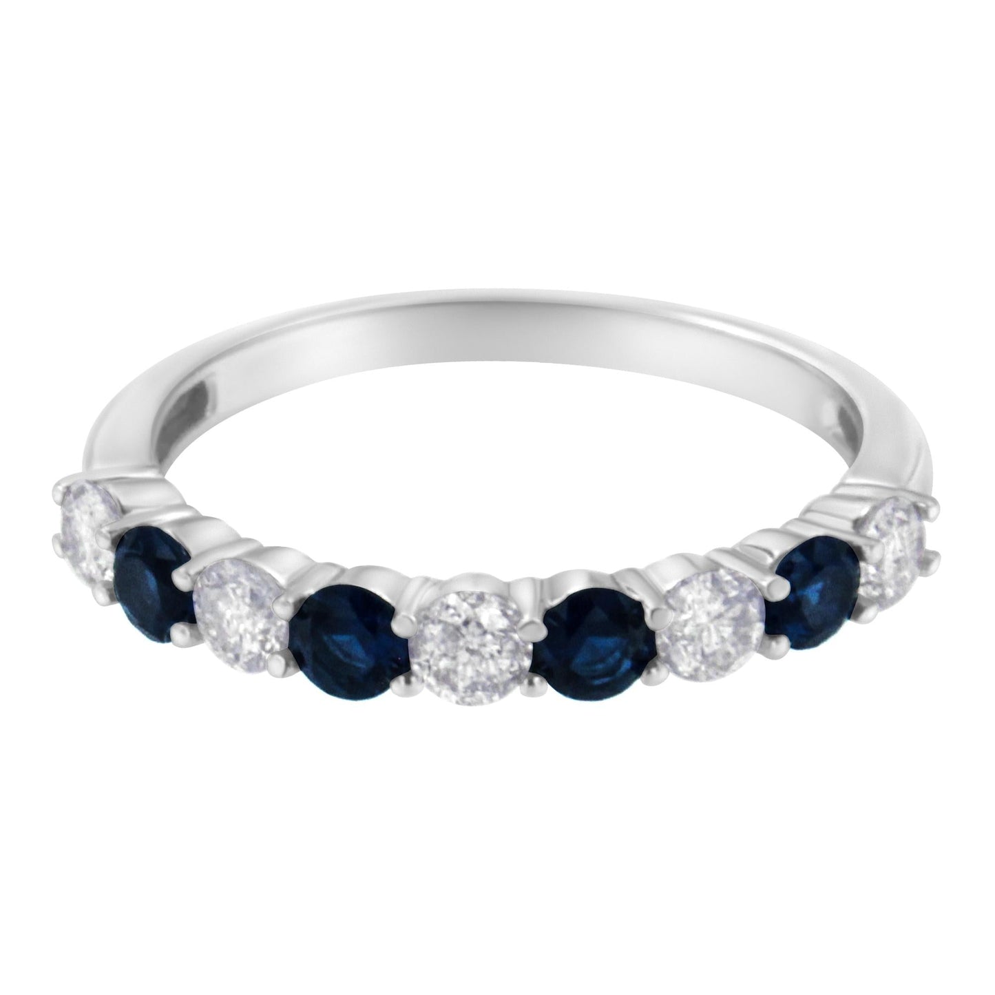 10KT White Gold 1/2 cttw Diamond and 3MM Created Gemstone Band Ring (H-I, I1-I2)-3