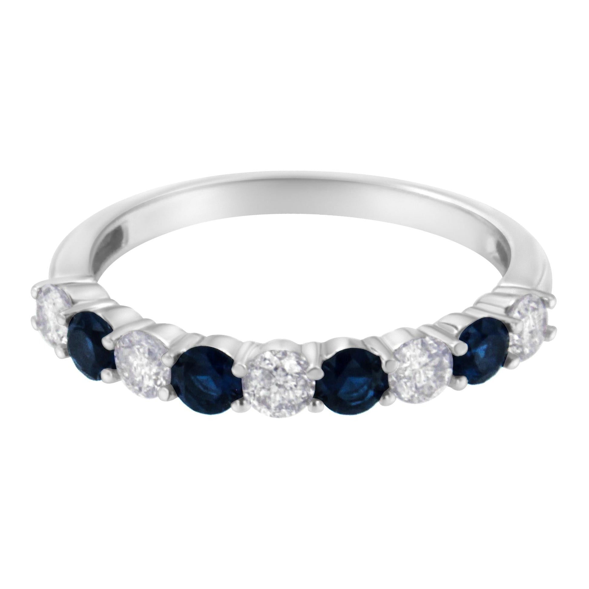 10KT White Gold 1/2 cttw Diamond and 3MM Created Gemstone Band Ring (H-I, I1-I2)-3