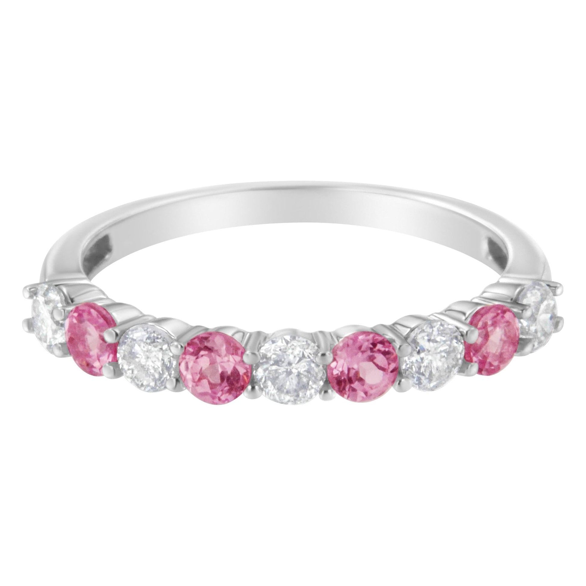 10KT White Gold 1/2 cttw Diamond and 3MM Created Gemstone Band Ring (H-I, I1-I2)-2