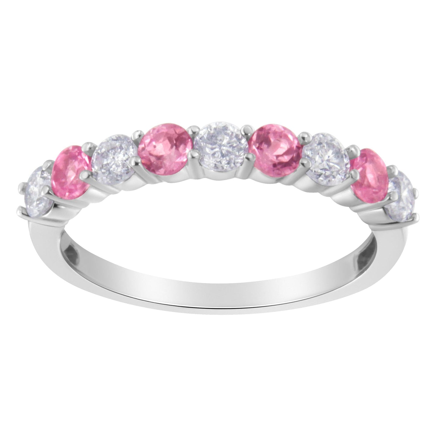 10KT White Gold 1/2 cttw Diamond and 3MM Created Gemstone Band Ring (H-I, I1-I2)-0