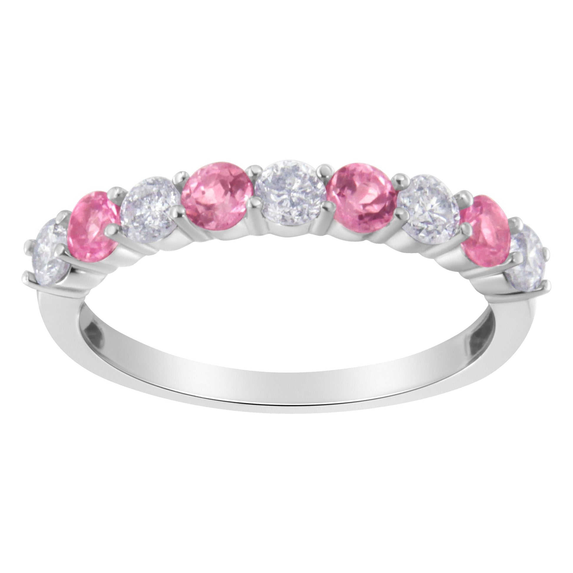 10KT White Gold 1/2 cttw Diamond and 3MM Created Gemstone Band Ring (H-I, I1-I2)-0