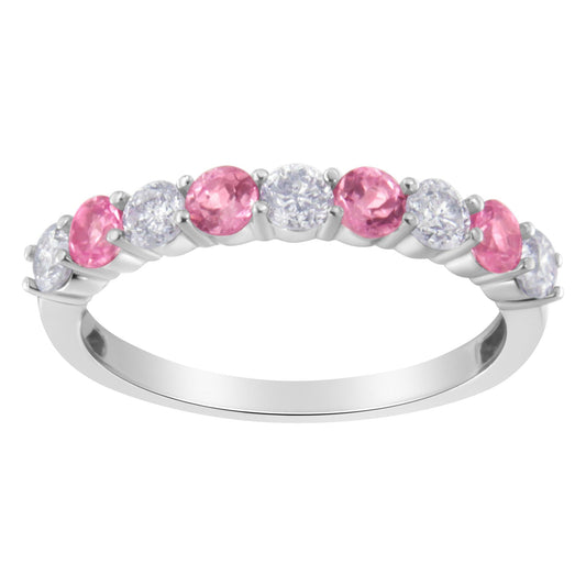 10KT White Gold 1/2 cttw Diamond and 3MM Created Gemstone Band Ring (H-I, I1-I2)-0