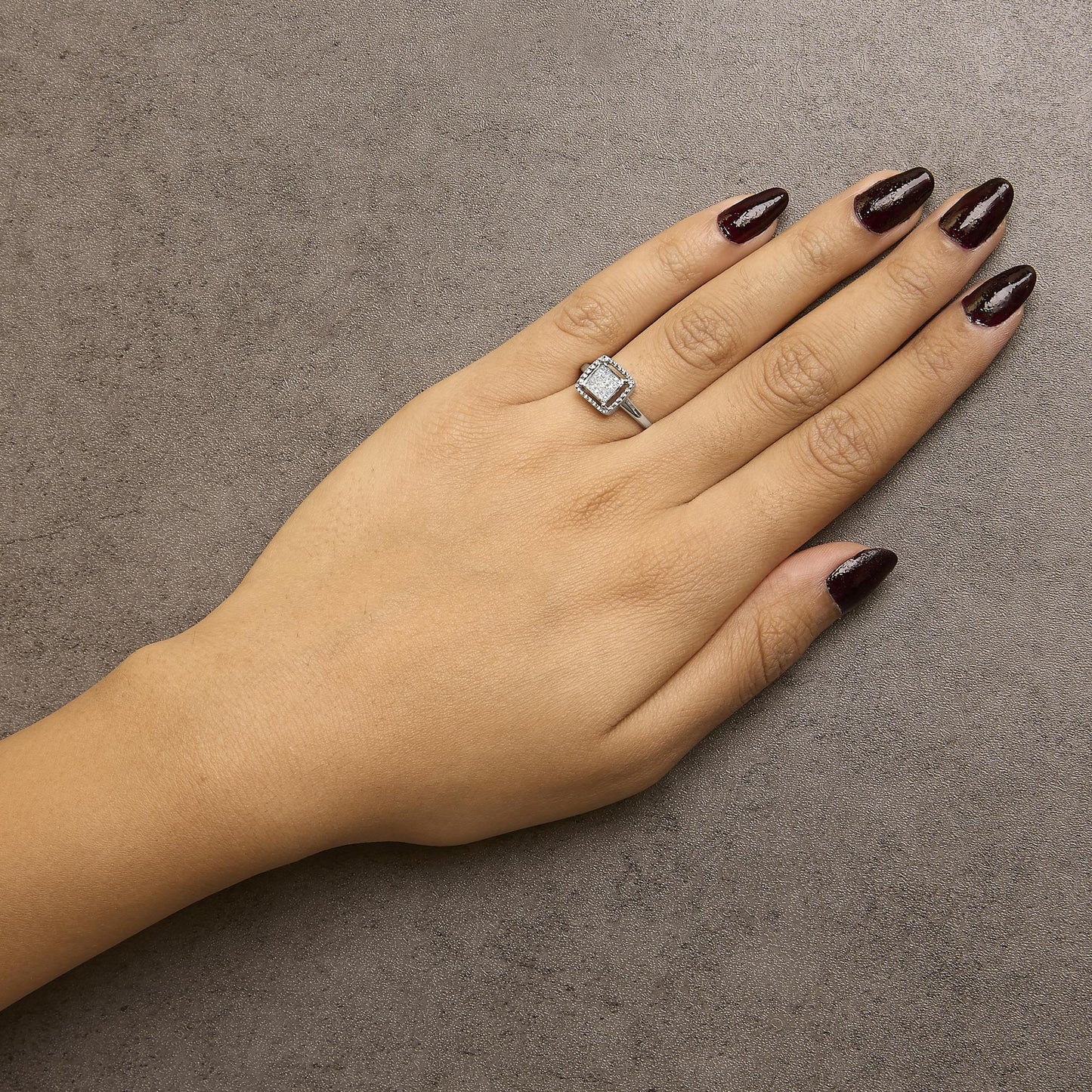 .925 Sterling Silver 1/5 Cttw Invisible Set Princess Cut Diamond Promise Ring with Beaded Halo (H-I Color, I1-I2 Clarity)-2