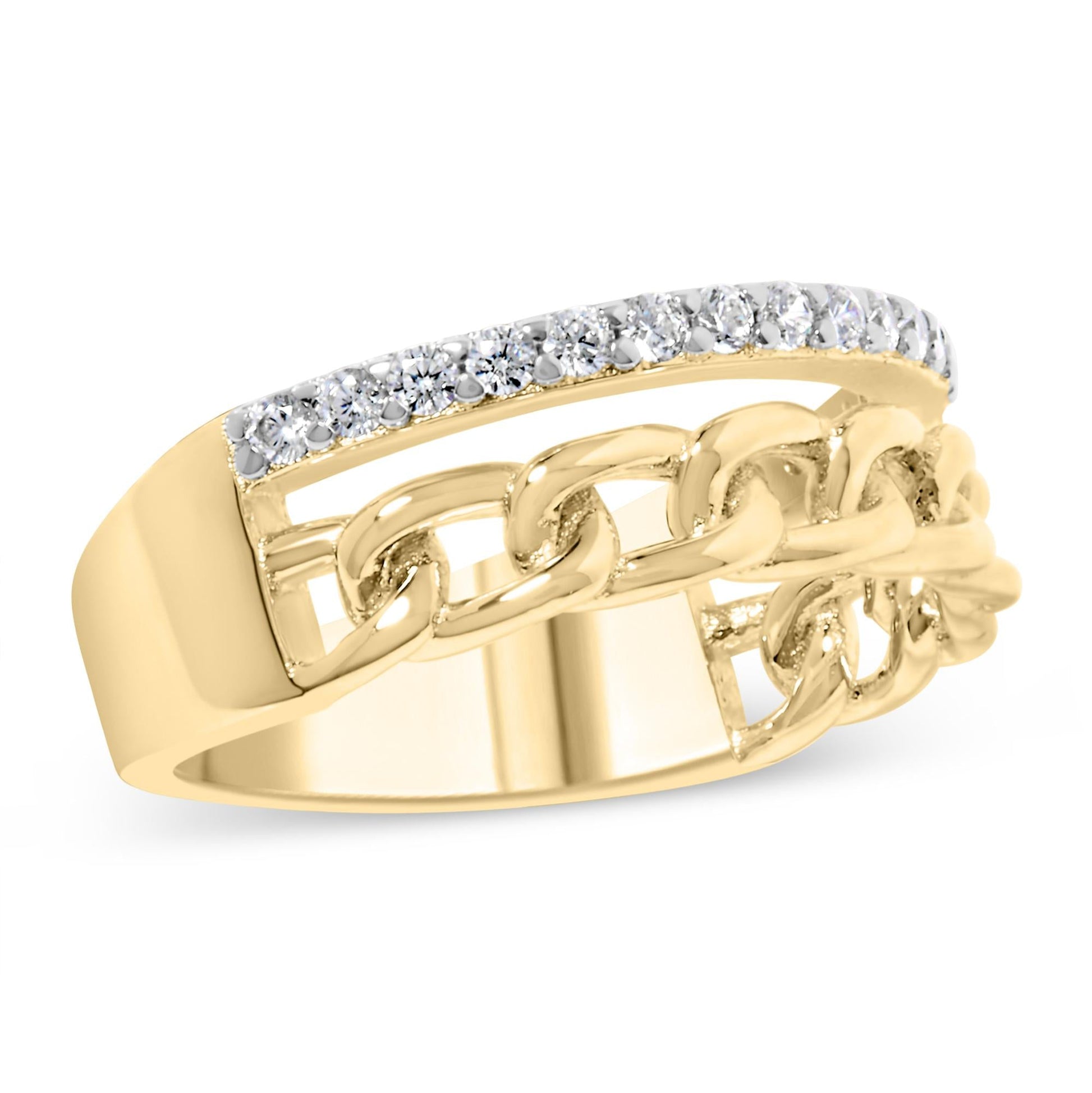 10K Yellow Gold 1/5 Cttw Diamond Cuban Link Ring Band (I-J Color, I2-I3 Clarity)-3