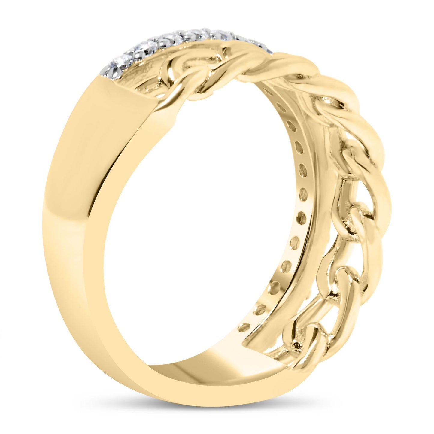 10K Yellow Gold 1/5 Cttw Diamond Cuban Link Ring Band (I-J Color, I2-I3 Clarity)-4
