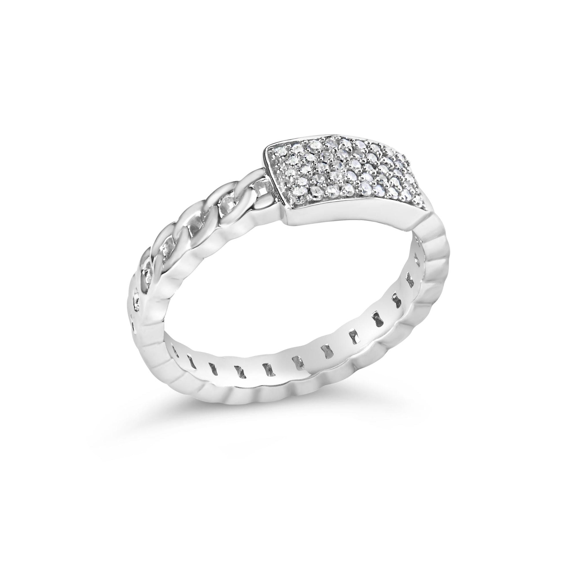 .925 Sterling Silver 1/5 Cttw Diamond ID and Cuban Link Band Ring (I-J Color, I2-I3 Clarity)-3