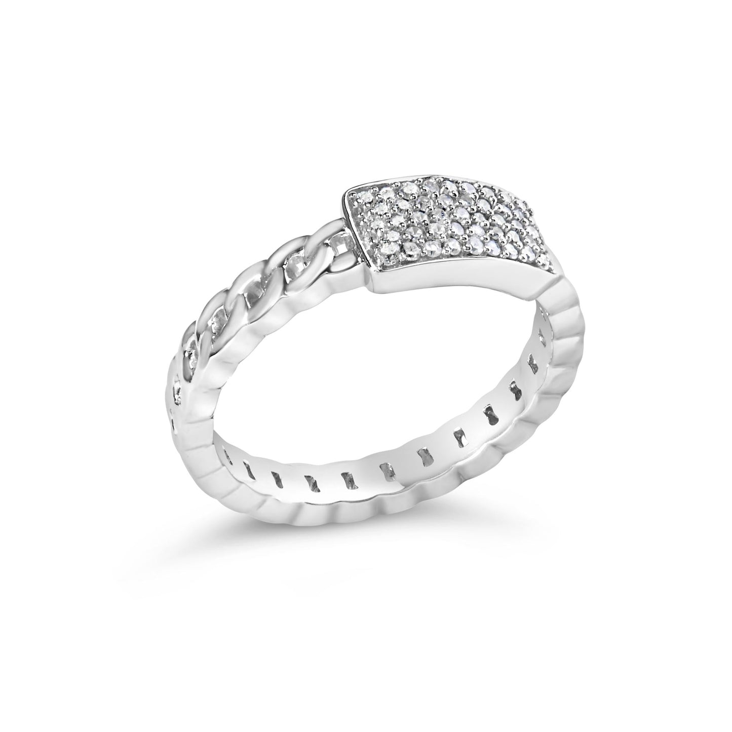 .925 Sterling Silver 1/5 Cttw Diamond ID and Cuban Link Band Ring (I-J Color, I2-I3 Clarity)-3