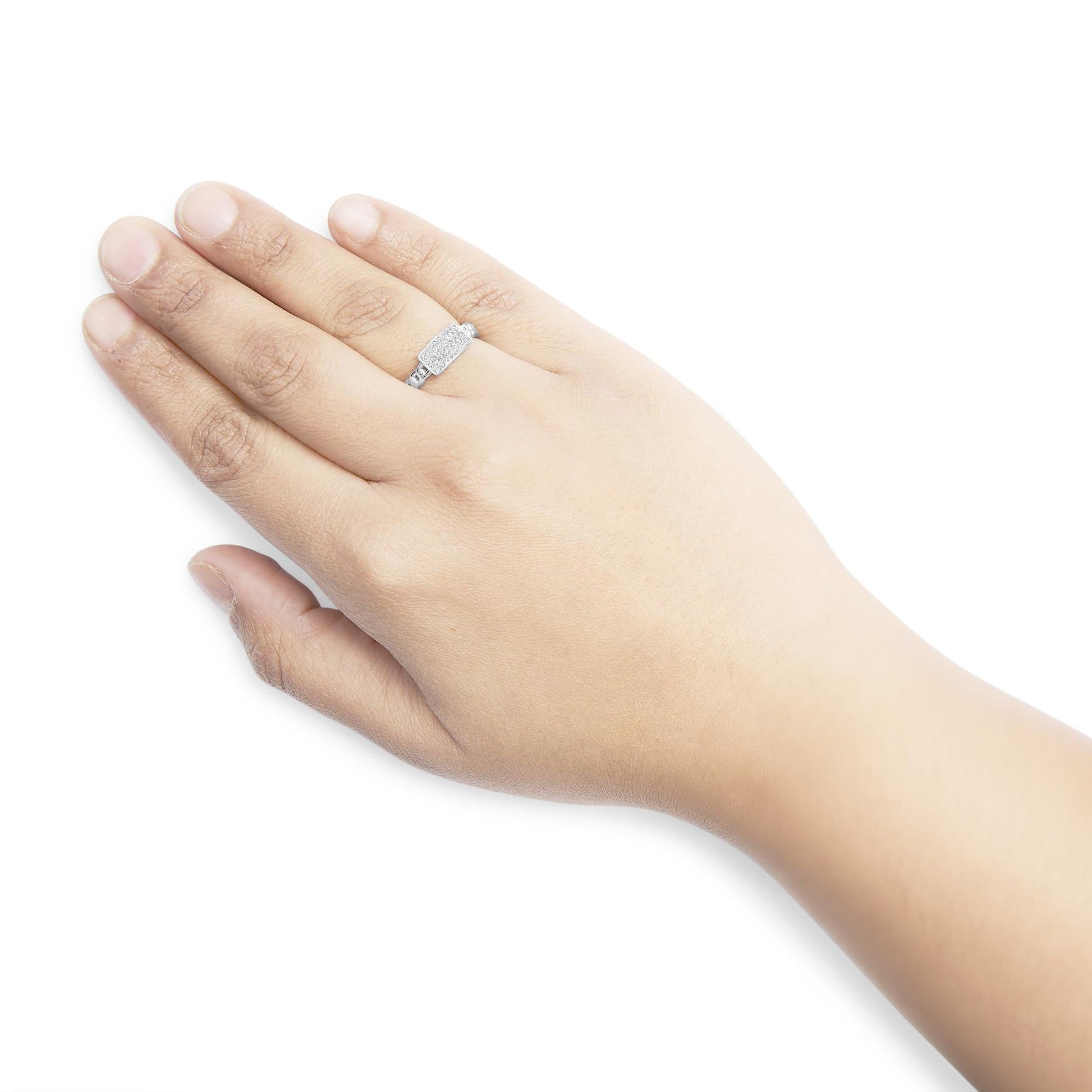 .925 Sterling Silver 1/5 Cttw Diamond ID and Cuban Link Band Ring (I-J Color, I2-I3 Clarity)-2