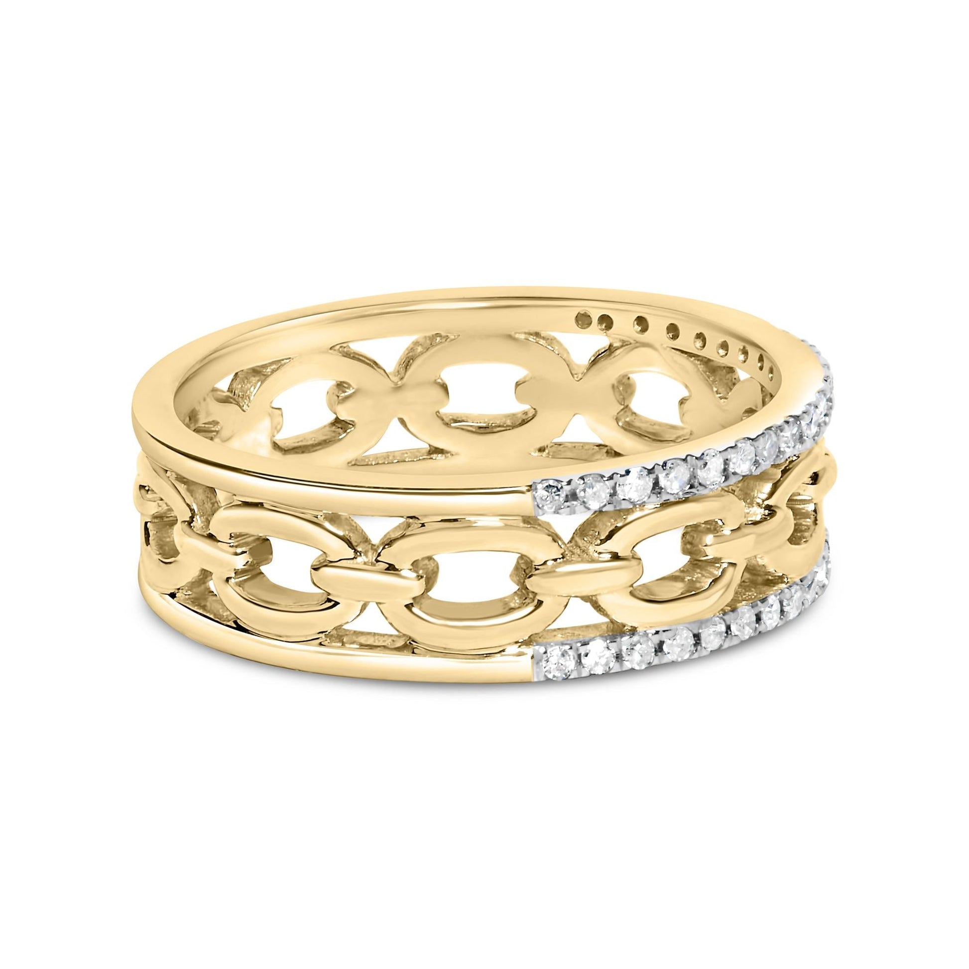 10K Yellow Gold 1/5 Cttw Diamond Two Row Cuban Link Ring-3