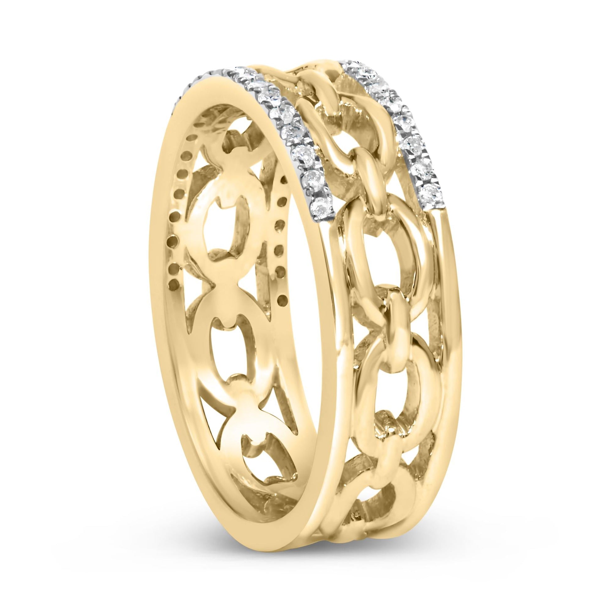 10K Yellow Gold 1/5 Cttw Diamond Two Row Cuban Link Ring-4