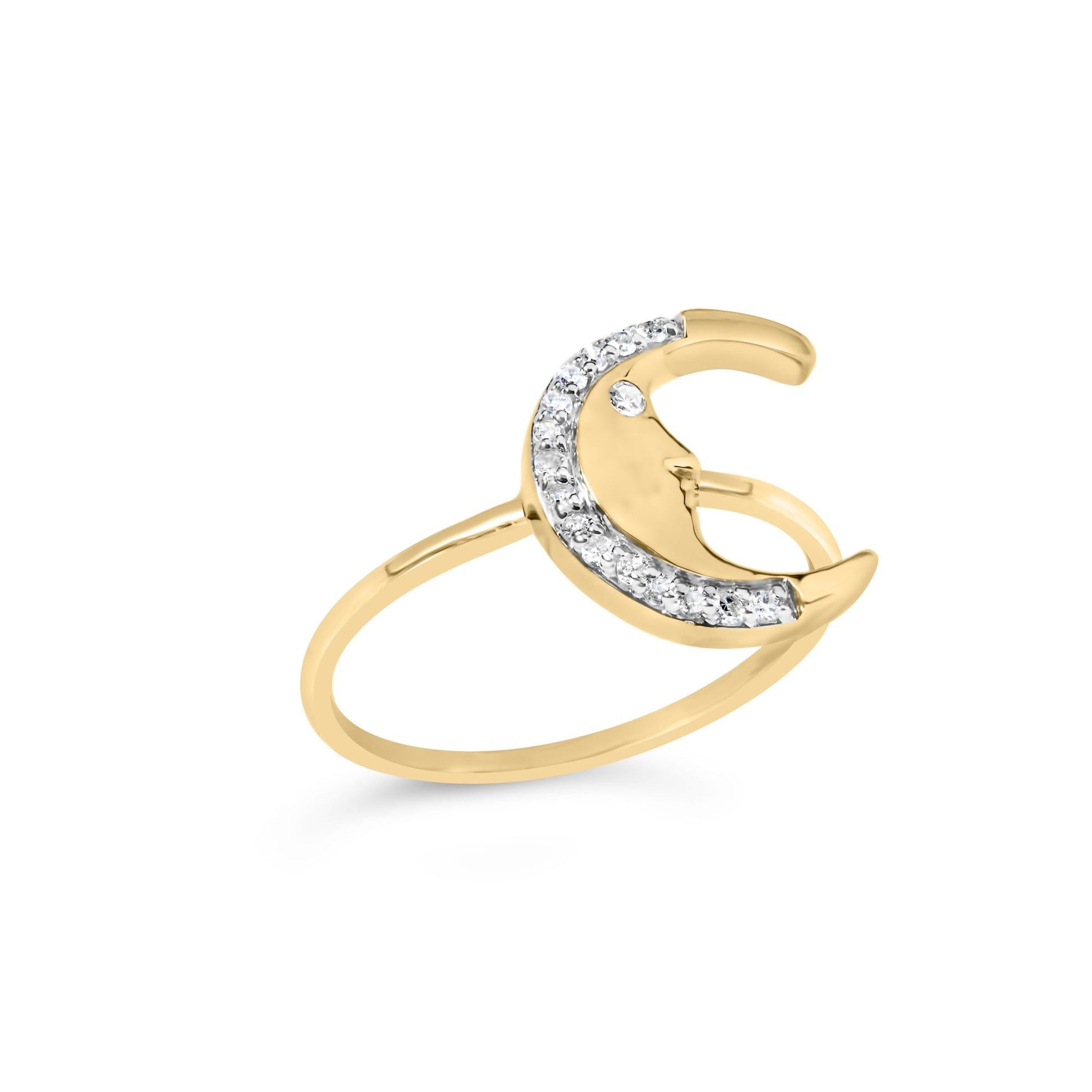 10K Yellow Gold 1/10 Cttw Diamond Crescent Moon Ring (I-J Color, I1-I2 Clarity)-3