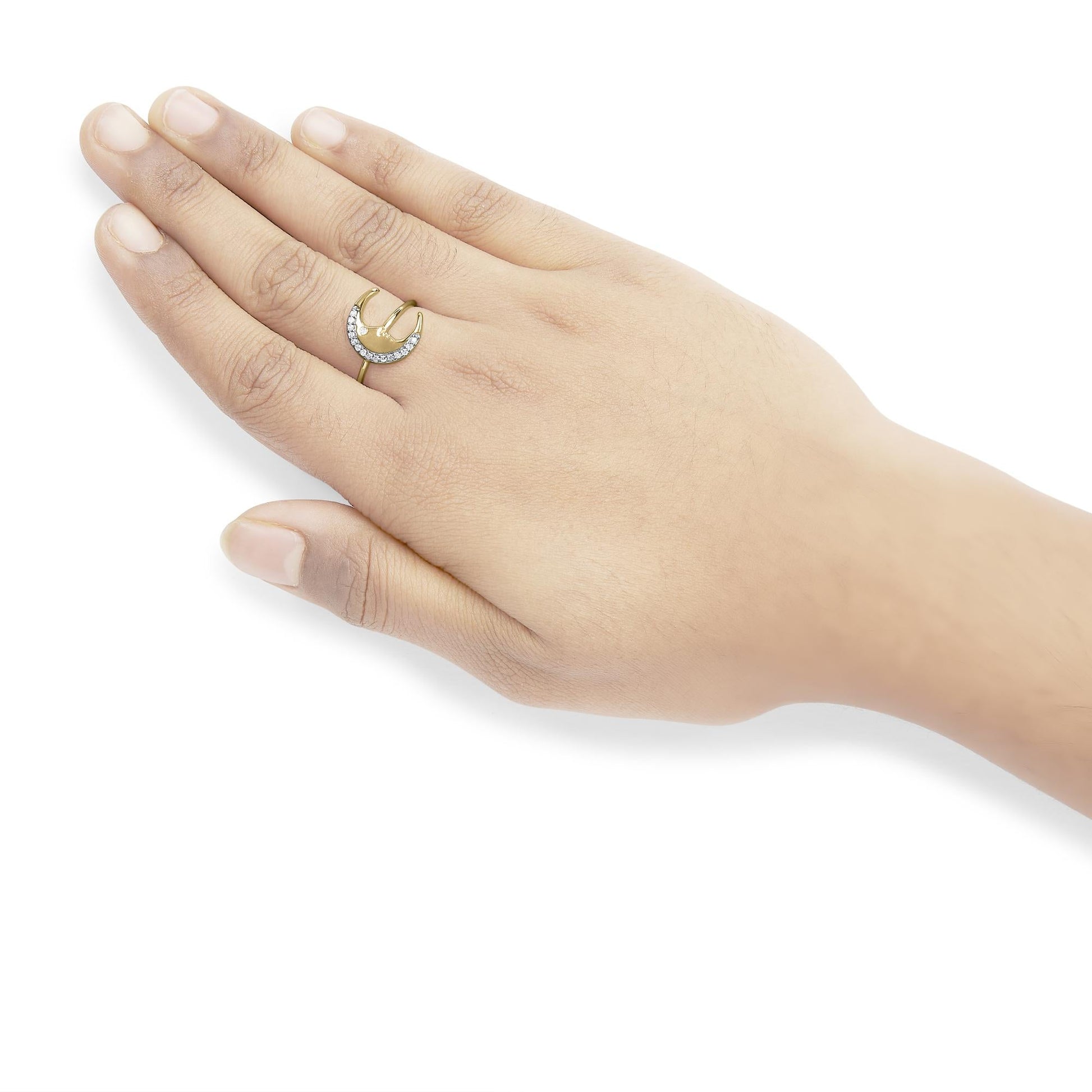 10K Yellow Gold 1/10 Cttw Diamond Crescent Moon Ring (I-J Color, I1-I2 Clarity)-2
