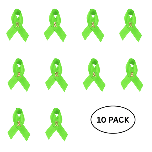 10 Pack Satin Lime Green Awareness Ribbon Pins