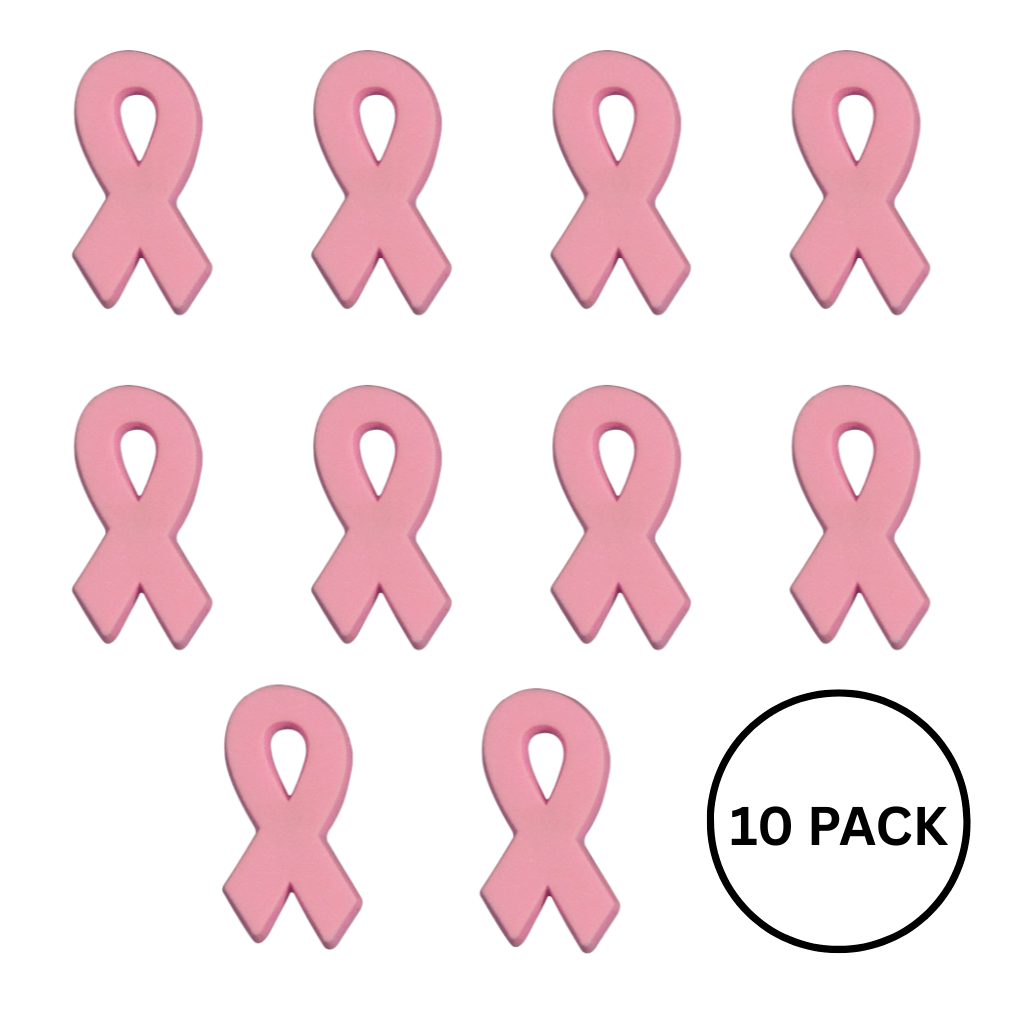 10 Pack Silicone Pink Ribbon Pins