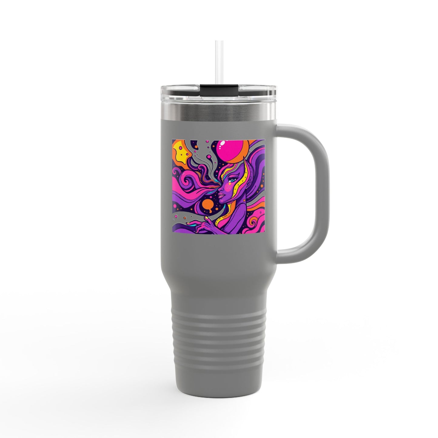 Vibrant Insulated Travel Mug, 40oz - Perfect for Outdoor Adventures, Road Trips, and Coffee Lovers, Colorful Art Design, Reusable Drinkware