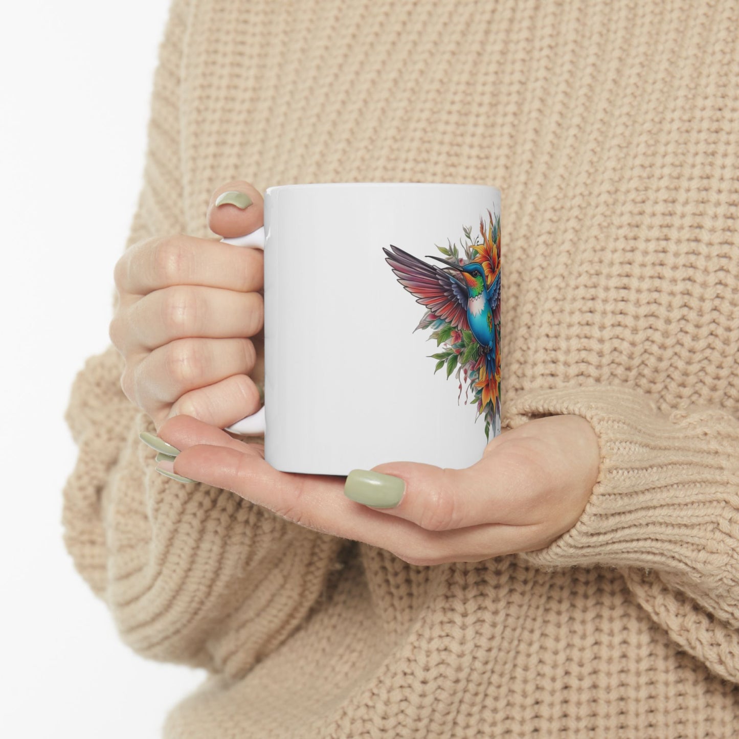 Vibrant Hummingbird Ceramic Mug, Colorful Coffee Cup, Nature Lover Gift, Floral Artwork Mug, Perfect for Tea and Coffee