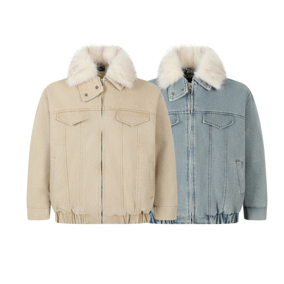 Wool collar denim cotton jacket